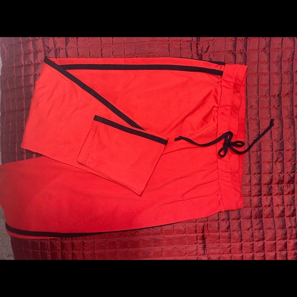 Red Fitted Trackpants, Black Accents - Picture 3 of 6